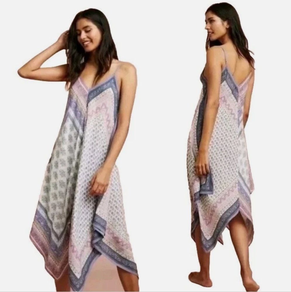 Anthropologie Pink and Purple Patterned Dress